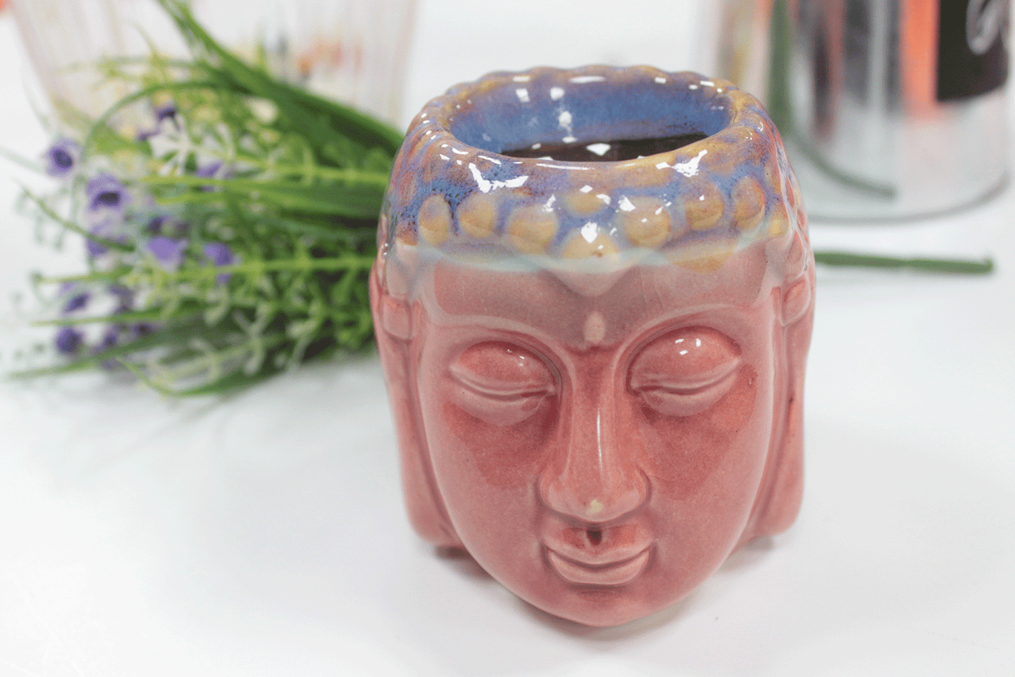 Buddha Ceramic Oil Burner – Rose & Teal | For Wax Melts & Fragrance Oils