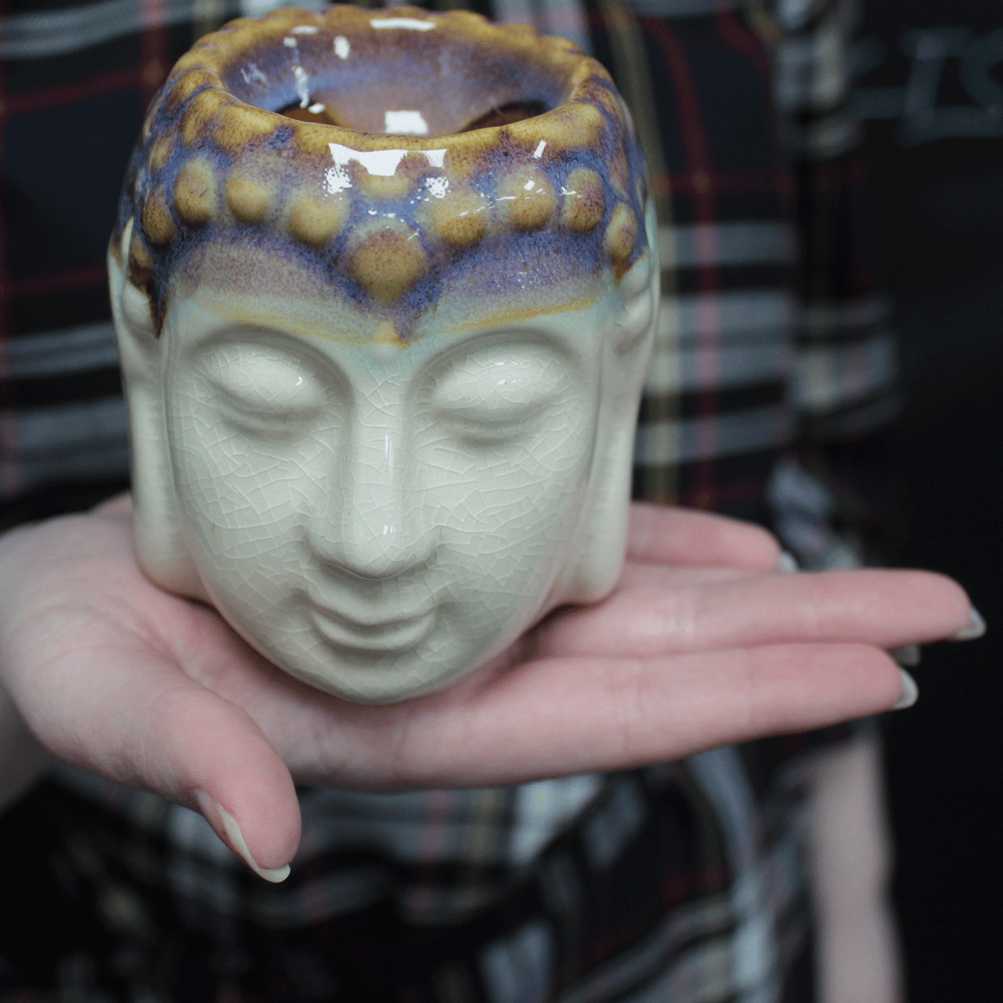Buddha Ceramic Oil Burner – Ivory & Mint | For Wax Melts & Fragrance Oils