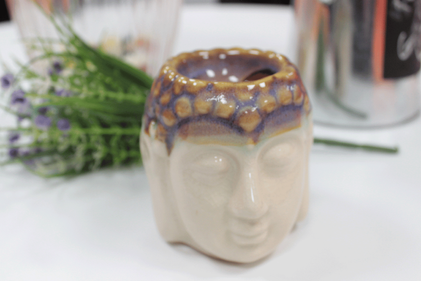 Buddha Ceramic Oil Burner – Ivory & Mint | For Wax Melts & Fragrance Oils