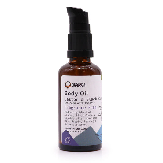 Organic Castor & Black Cumin Seed Body Oil – Fragrance Free 50ml | Enhanced with Rosehip