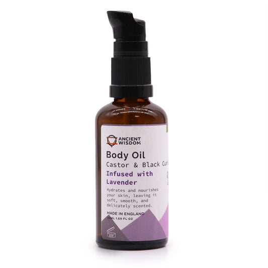Organic Castor & Black Cumin Seed Body Oil – Lavender 50ml | Infused with Pure Essential Oils