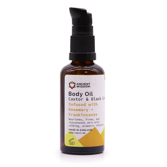 Organic Castor & Black Cumin Seed Body Oil – Rosemary & Frankincense 50ml | Infused with Pure Essential Oil