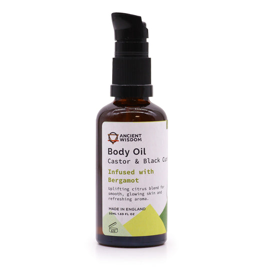 Organic Castor & Black Cumin Seed Body Oil – Bergamot 50ml | Infused with Pure Essential Oils