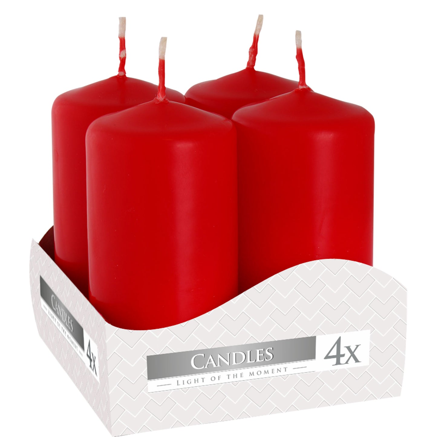 Red Pillar Candles – Set of 4 (40x80mm) | 9 Hour Burn Time