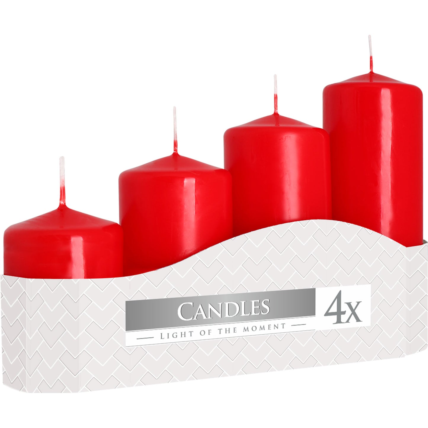 Red Pillar Candles – Set of 4 (Multiple Sizes) | 11-33 Hour Burn Times
