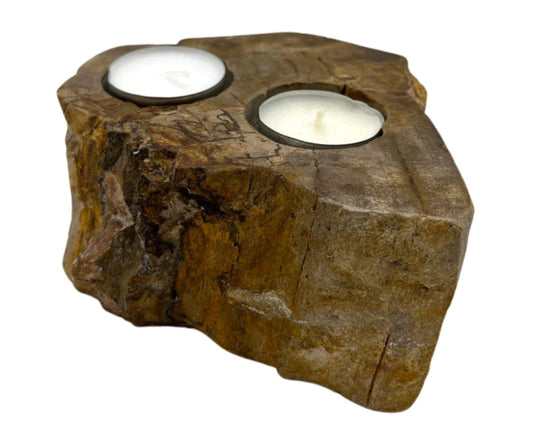 Petrified Wood Candle Holder – Double Slot | Fossilised Tea Light Holder