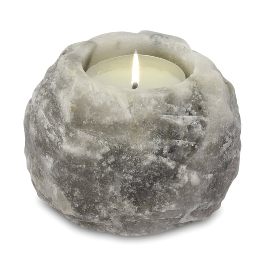 Grey Himalayan Salt Candle Holder – Single Slot | Natural Crystal Salt Tea Light Holder
