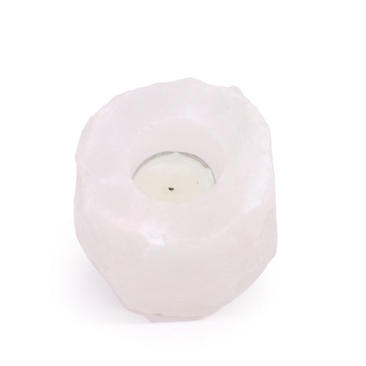 Crystal White Himalayan Salt Candle Holder – Single Slot | Natural Crystal Salt Tea Light Holder
