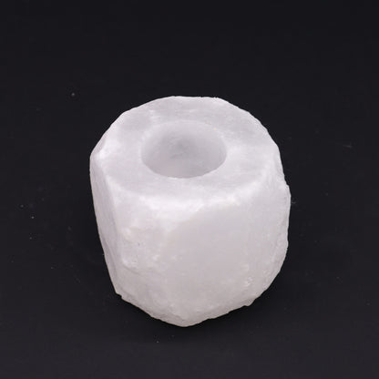 Crystal White Himalayan Salt Candle Holder – Single Slot | Natural Crystal Salt Tea Light Holder