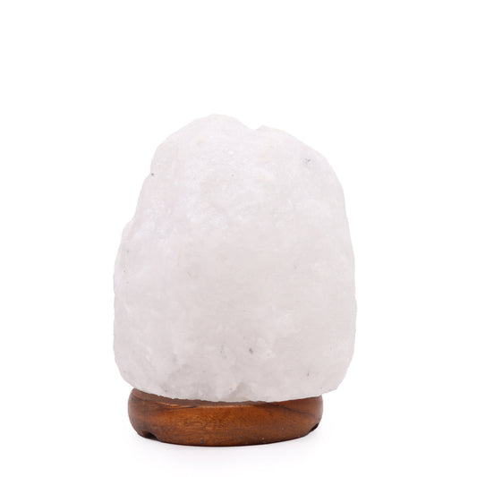 White Crystal Himalayan Salt Lamp – Small | Natural Salt with Wooden Base