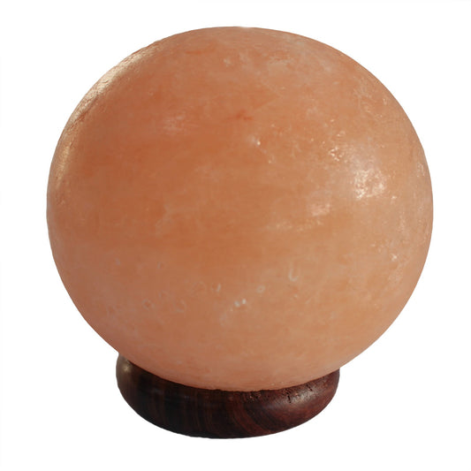 Sculpted Pink Himalayan Salt Lamp – Sphere | Polished Crystal Salt with Wooden Base