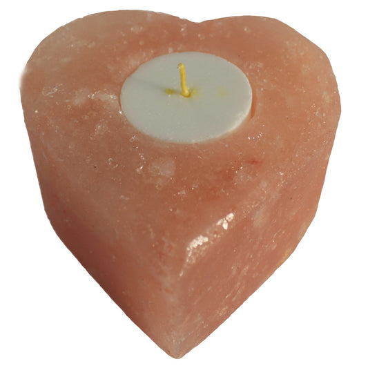 Sculpted Pink Himalayan Salt Candle Holder – Heart | Polished Crystal Salt Tea Light Holder