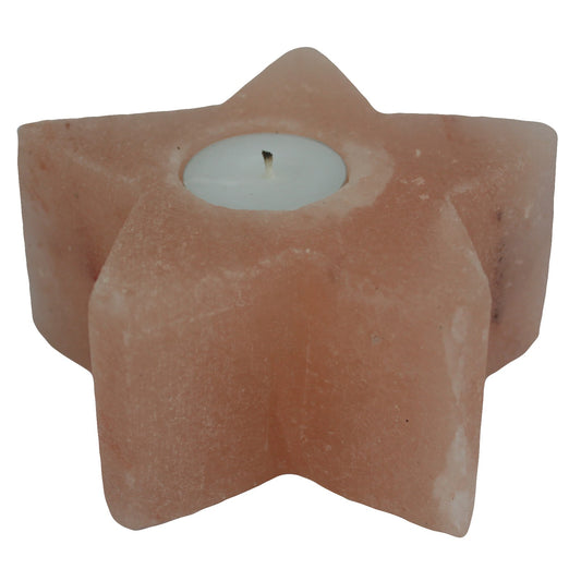 Sculpted Pink Himalayan Salt Candle Holder – Star | Polished Crystal Salt Tea Light Holder