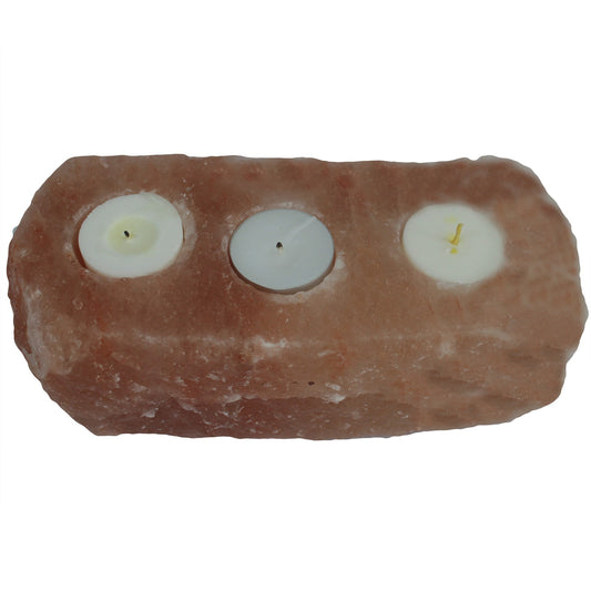 Pink Himalayan Salt Candle Holder – Triple Slot | Natural Crystal Salt Tea Light Holder