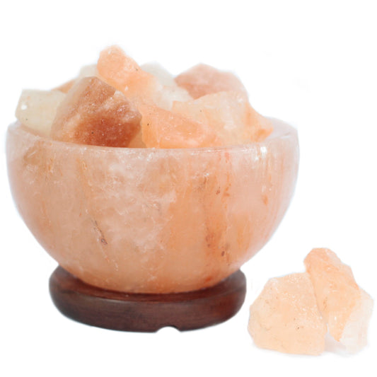 Sculpted Pink Himalayan Salt Lamp – Fire Bowl | Natural Rocks in Polished Crystal Salt with Wooden Base