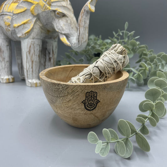 Small Ritual Offering Bowl – Hamsa Design | Mango Wood