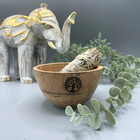 Small Ritual Offering Bowl – Tree of Life Design | Mango Wood