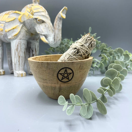 Small Ritual Offering Bowl – Pentagram Design | Mango Wood