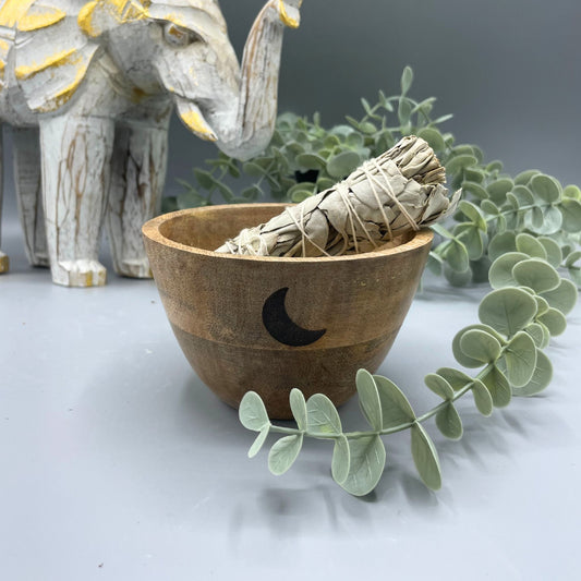 Small Ritual Offering Bowl – Moon Design | Mango Wood