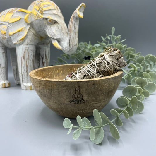 Ritual Offering Bowl – Buddha Design | Mango Wood