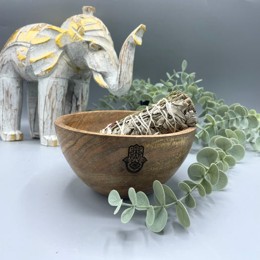 Ritual Offering Bowl – Hamsa Design | Mango Wood