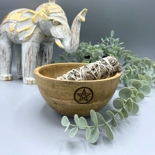 Ritual Offering Bowl – Pentagram Design | Mango Wood