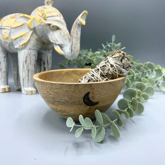 Ritual Offering Bowl – Moon Design | Mango Wood