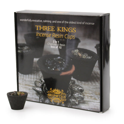 Ancient Wisdom Aromatics Resin Cups – Three Kings 12-Pack | Ritual Incense with Holder