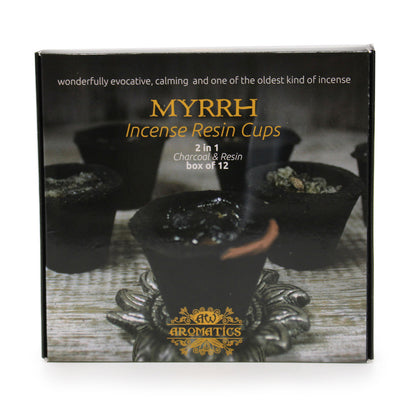 Ancient Wisdom Aromatics Resin Cups – Myrrh 12-Pack | Ritual Incense with Holder