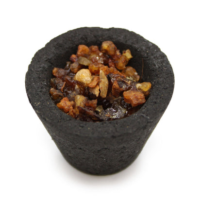 Ancient Wisdom Aromatics Resin Cups – Myrrh 12-Pack | Ritual Incense with Holder