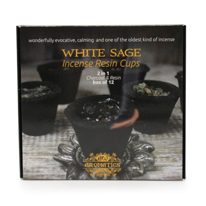 Ancient Wisdom Aromatics Resin Cups – White Sage 12-Pack | Ritual Incense with Holder
