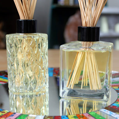 Square Reed Diffuser Bottle with Black Cap & Plug – 200ml | Heavy Glass