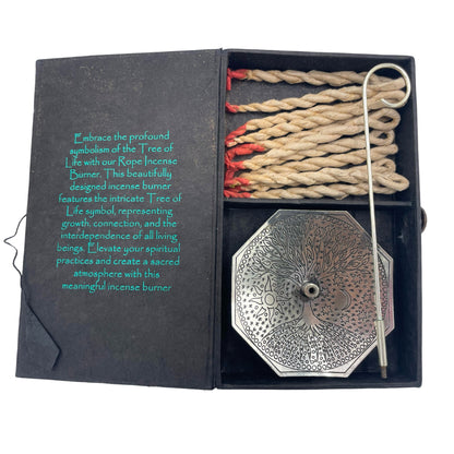 Himalayan Rope Incense + Silver-Plated Holder Set – Tree of Life | 10 Hand-Rolled Ropes with Wild Herbs from Nepal