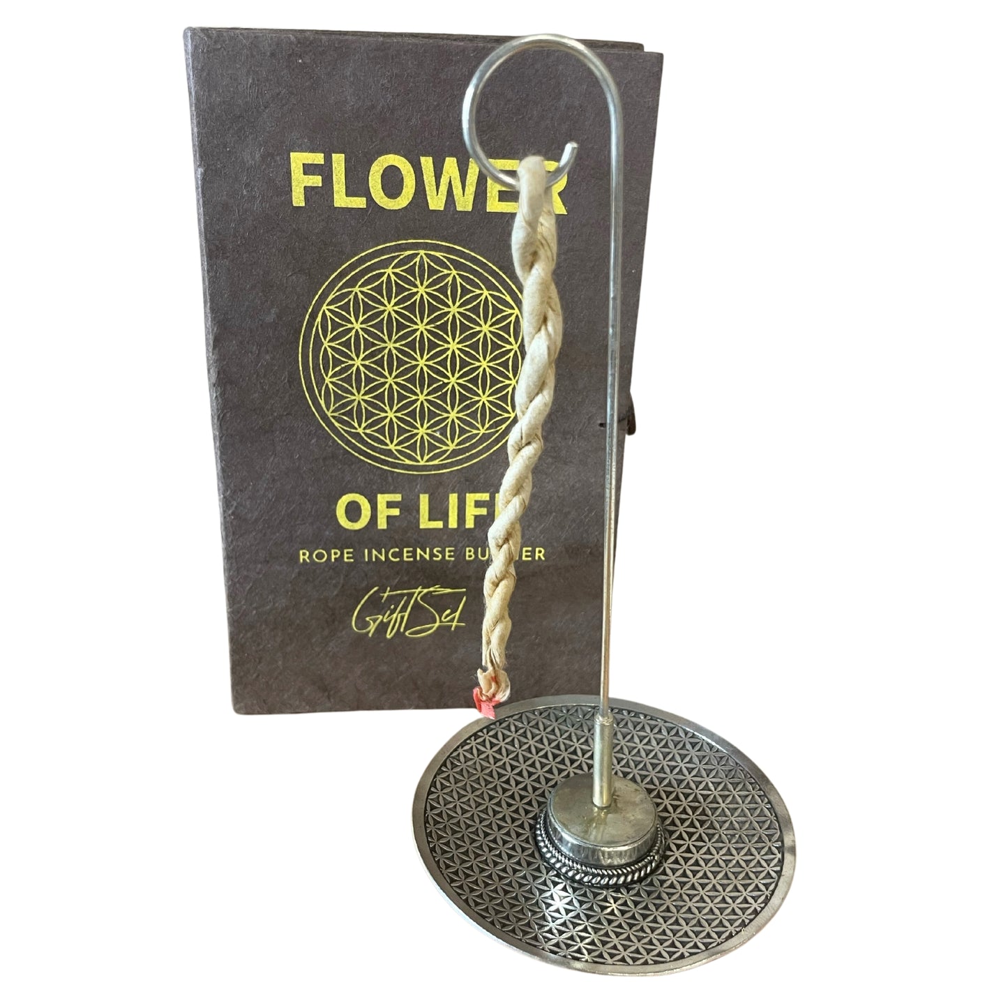 Himalayan Rope Incense + Silver-Plated Holder Set – Flower of Life | 10 Hand-Rolled Ropes with Wild Herbs from Nepal