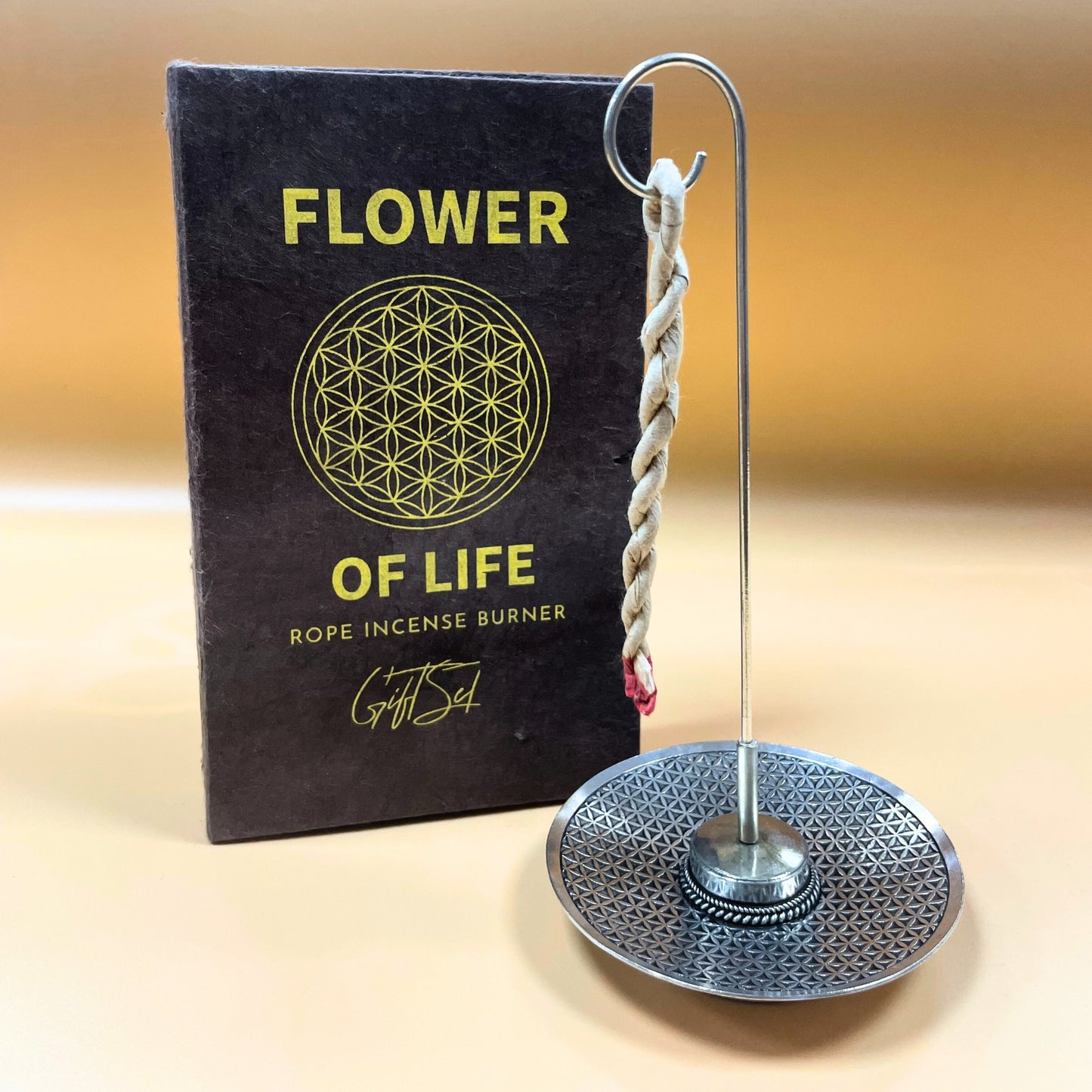 Himalayan Rope Incense + Silver-Plated Holder Set – Flower of Life | 10 Hand-Rolled Ropes with Wild Herbs from Nepal
