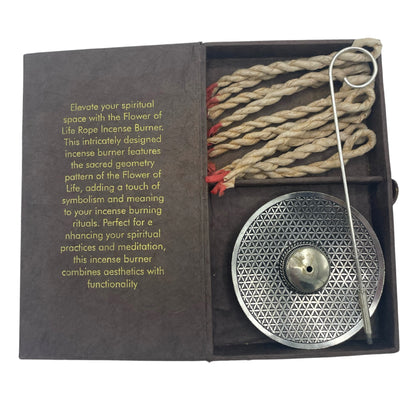 Himalayan Rope Incense + Silver-Plated Holder Set – Flower of Life | 10 Hand-Rolled Ropes with Wild Herbs from Nepal