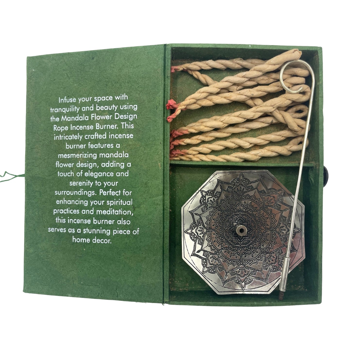 Himalayan Rope Incense + Silver-Plated Holder Set – Mandala Art | 10 Hand-Rolled Ropes with Wild Herbs from Nepal