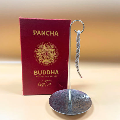 Himalayan Rope Incense + Silver-Plated Holder Set – Pancha Buddha | 10 Hand-Rolled Ropes with Wild Herbs from Nepal