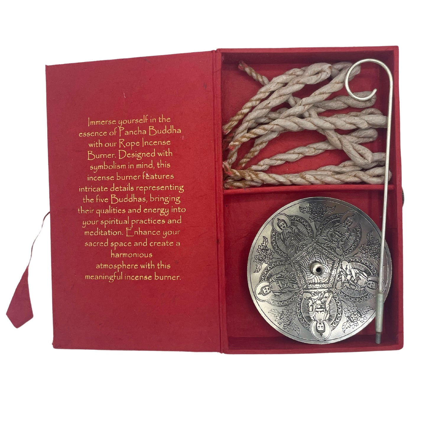 Himalayan Rope Incense + Silver-Plated Holder Set – Pancha Buddha | 10 Hand-Rolled Ropes with Wild Herbs from Nepal