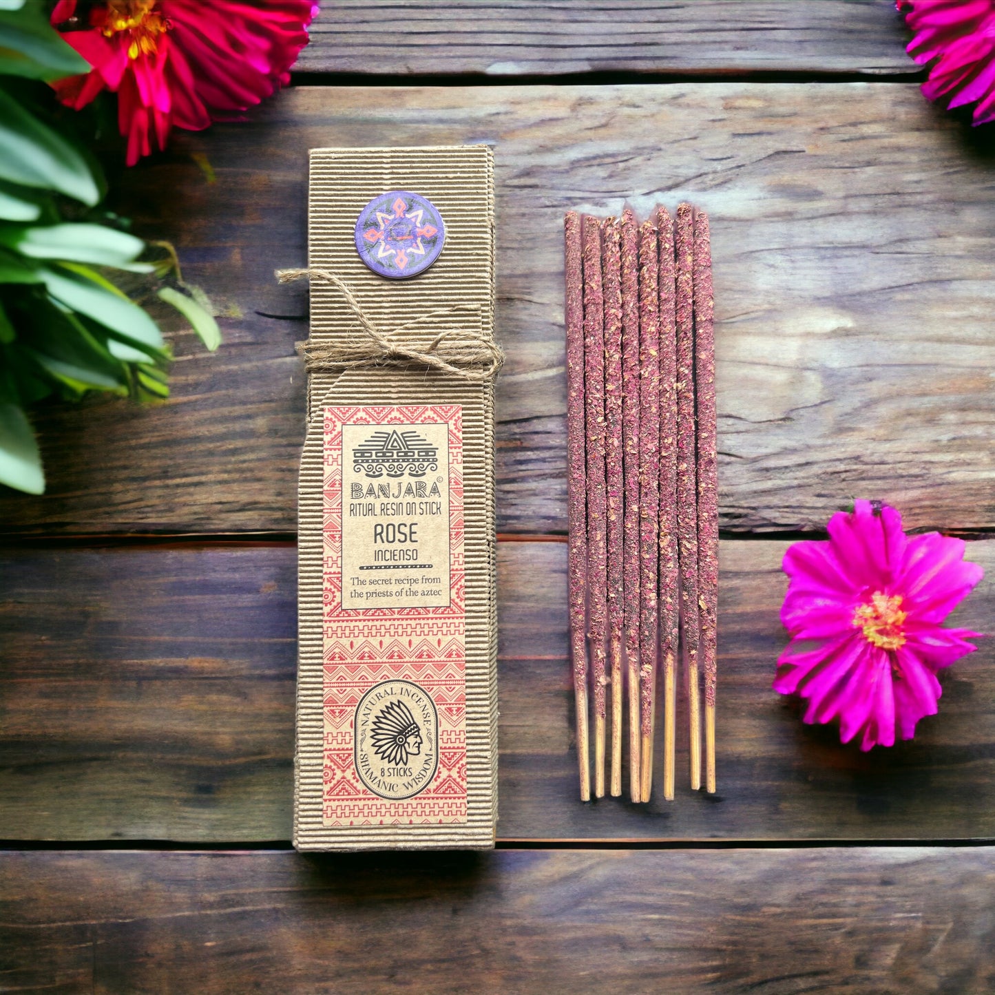 Banjara Ritual Resin Incense Sticks – Rose (20cm) | Handcrafted Aromatic Resin Blends for Rituals & Meditation