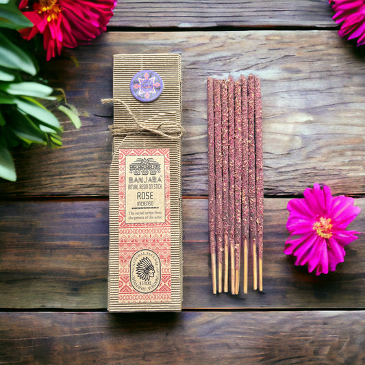 Banjara Ritual Resin Incense Sticks – Rose (20cm) | Handcrafted Aromatic Resin Blends for Rituals & Meditation