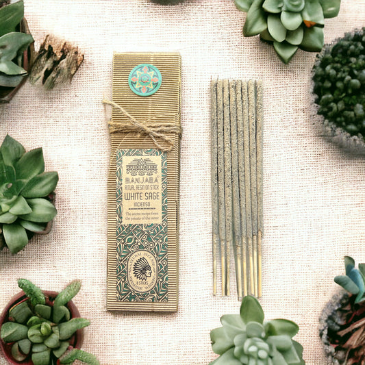 Banjara Ritual Resin Incense Sticks – White Sage (20cm) | Handcrafted Aromatic Resin Blends for Rituals & Meditation