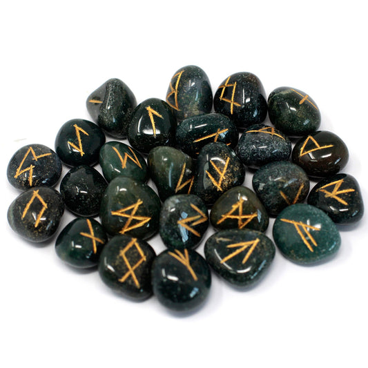 Bloodstone Rune Stone Set – 25 Pieces | Engraved Crystals for Divination & Insight