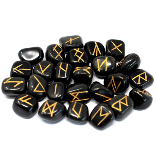 Black Agate Rune Stone Set – 25 Pieces | Engraved Crystals for Divination & Insight