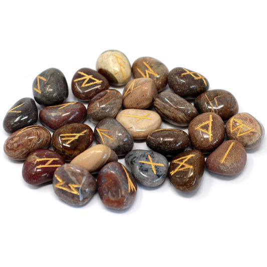 Fancy Jasper Rune Stone Set – 25 Pieces | Engraved Crystals for Divination & Insight