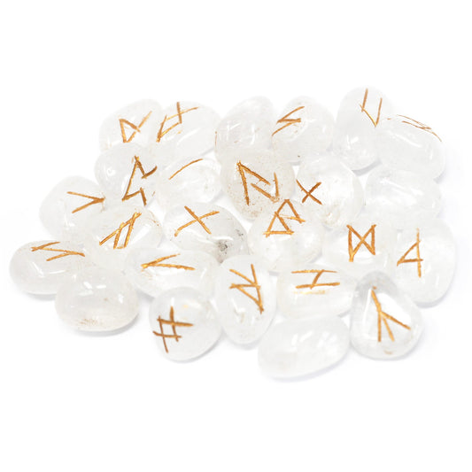 Clear Quartz Rune Stone Set – 25 Pieces | Engraved Crystals for Divination & Insight