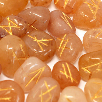 Yellow Aventurine Rune Stone Set – 25 Pieces | Engraved Crystals for Divination & Insight