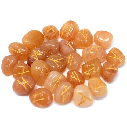 Yellow Aventurine Rune Stone Set – 25 Pieces | Engraved Crystals for Divination & Insight