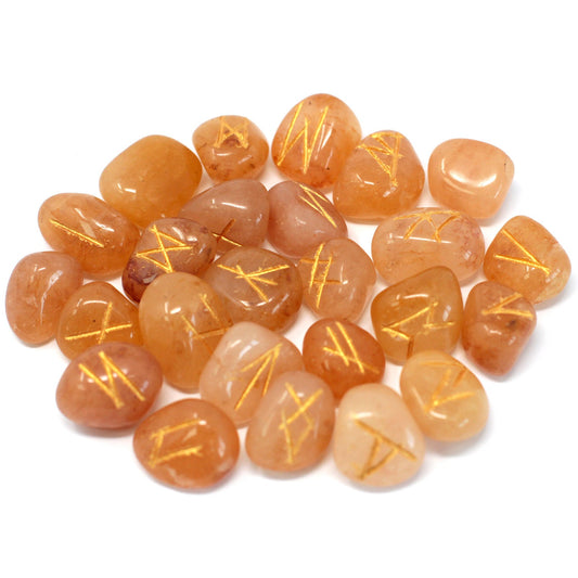 Yellow Aventurine Rune Stone Set – 25 Pieces | Engraved Crystals for Divination & Insight