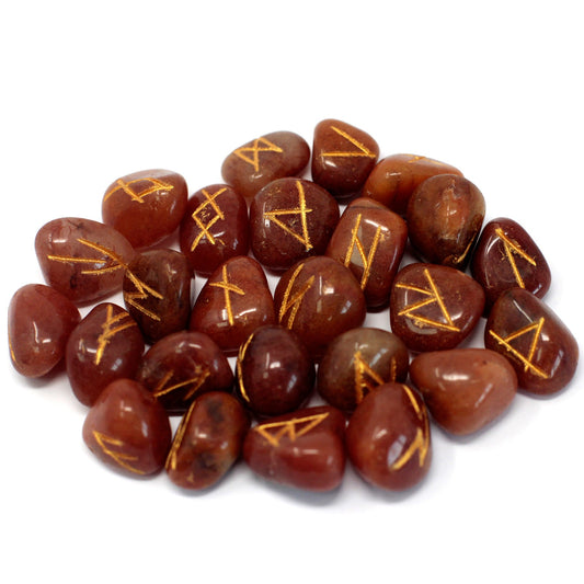 Red Aventurine Rune Stone Set – 25 Pieces | Engraved Crystals for Divination & Insight